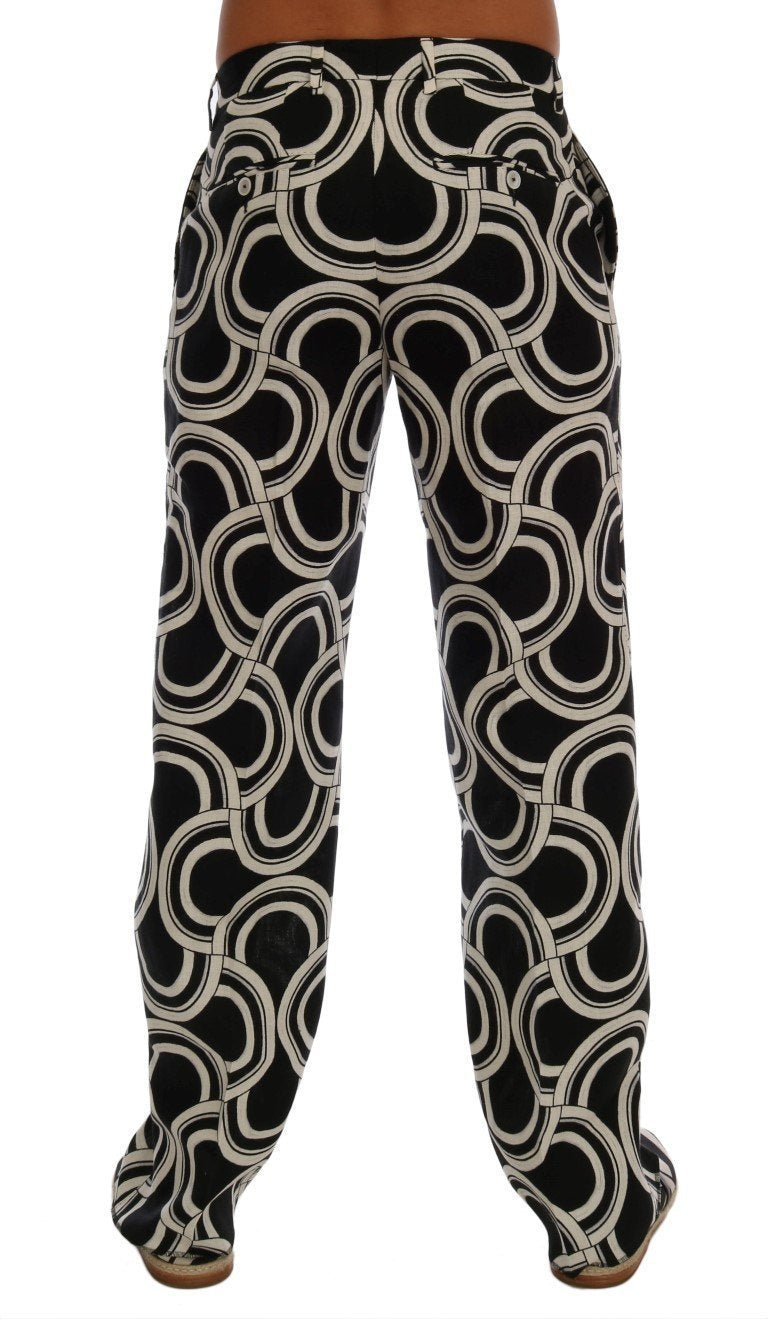 Black White Pattern 100% Linen Pants