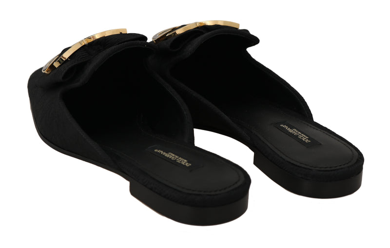 Black Brocade Logo Sandals Mules