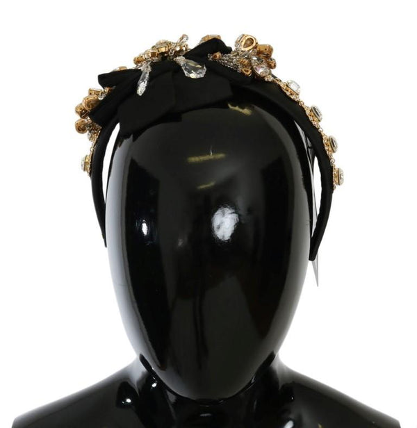 Black Crystal Silk Brass Headband