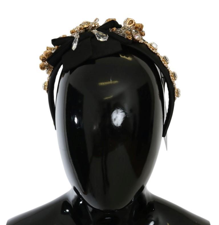 Black Crystal Silk Brass Headband