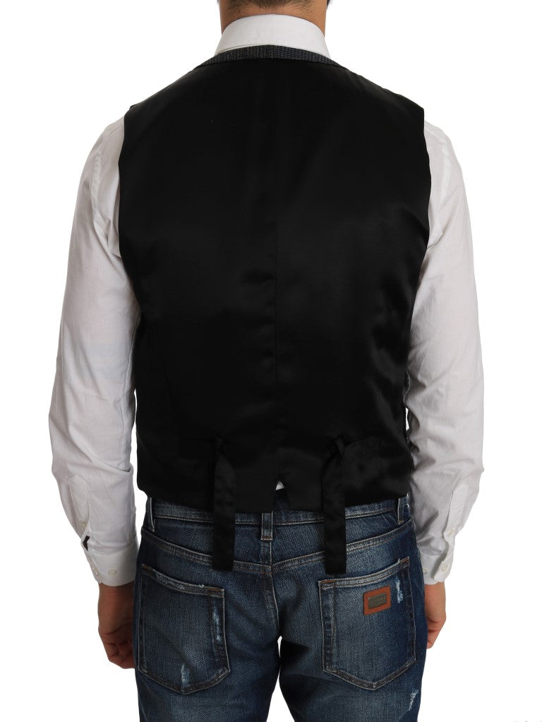 Gray Black Wool Silk Vest