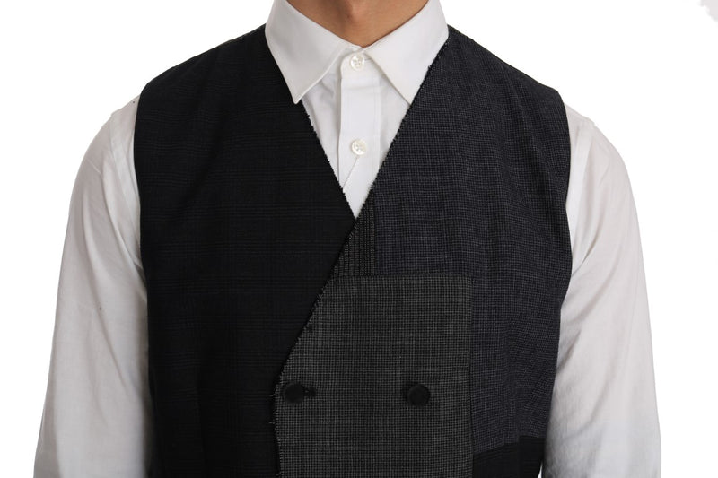 Gray Black Wool Silk Vest