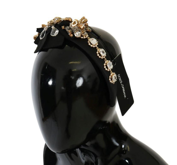 Black Crystal Silk Brass Headband