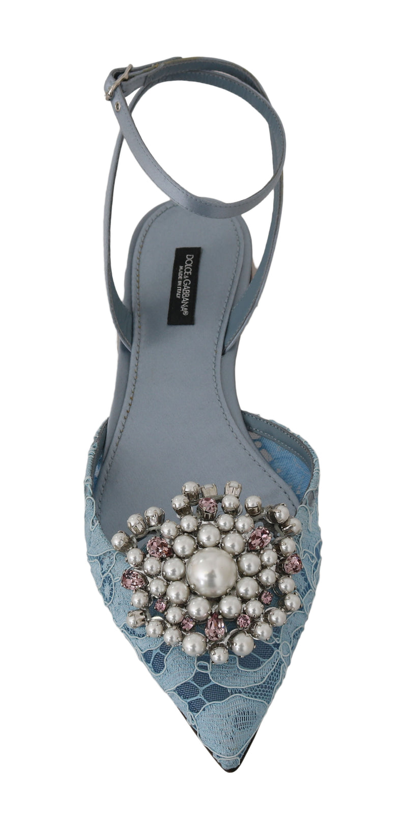 Blue Silk Lace Crystal Pearl Sandals