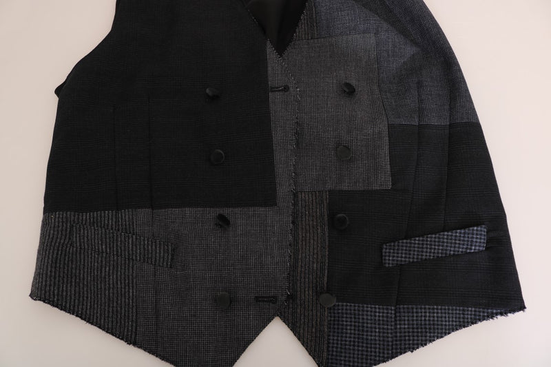 Gray Black Wool Silk Vest