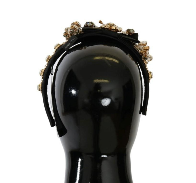 Black Crystal Silk Brass Headband