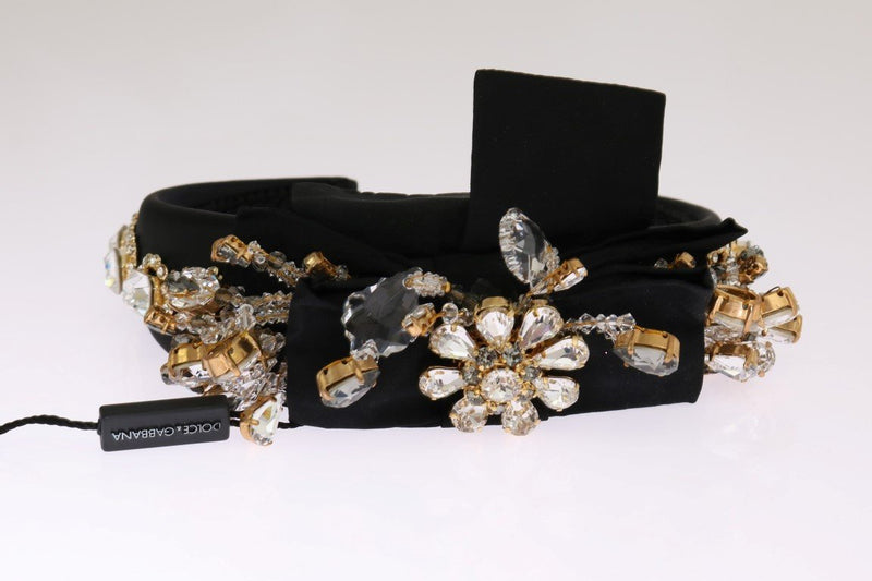 Black Crystal Silk Brass Headband