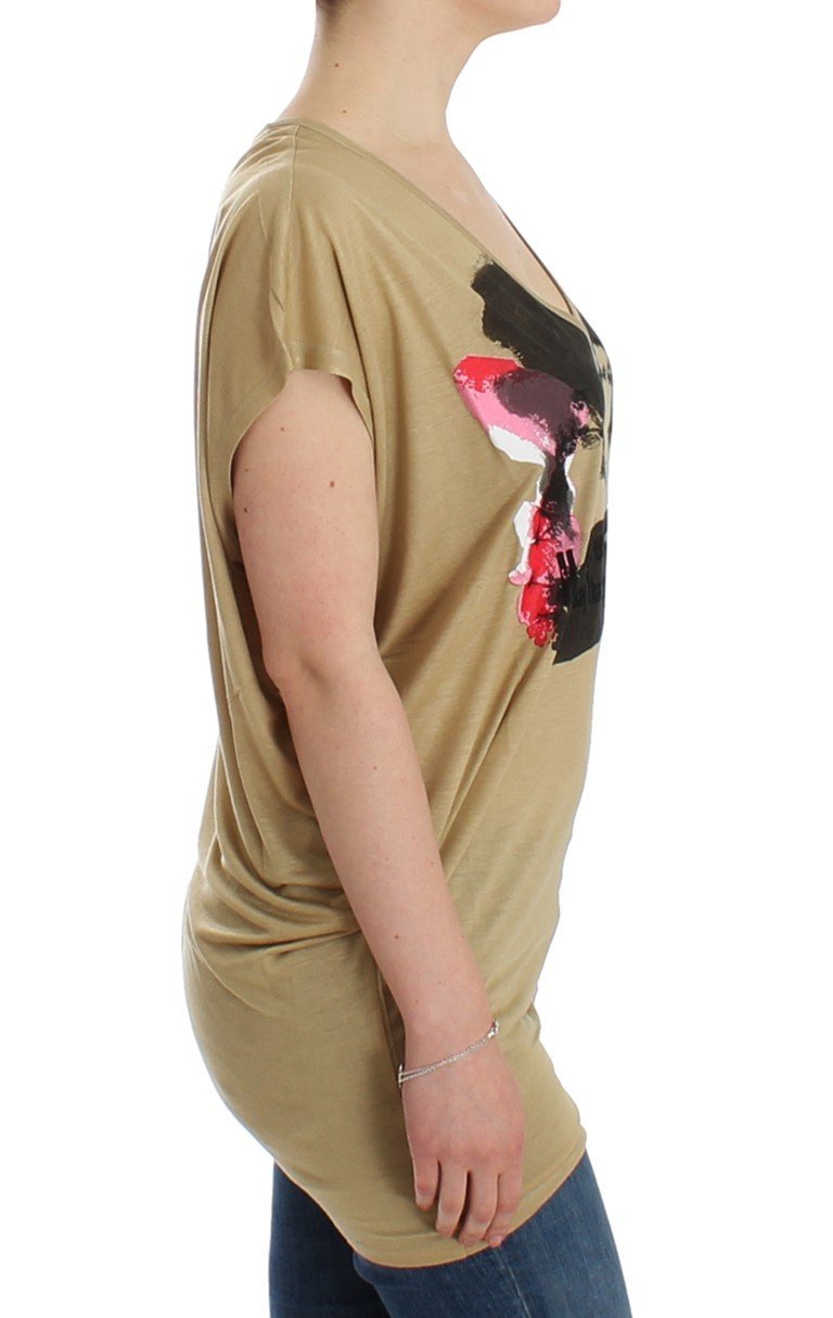 Beige motive print t-shirt