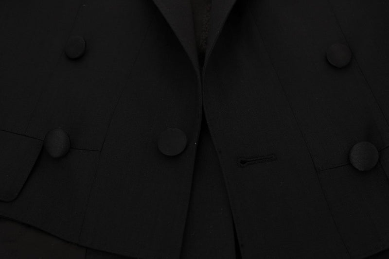 Black Wool Silk Blazer Tailcoat