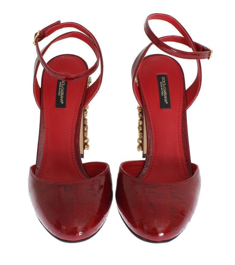 Red Leather Floral Crystal Shoes