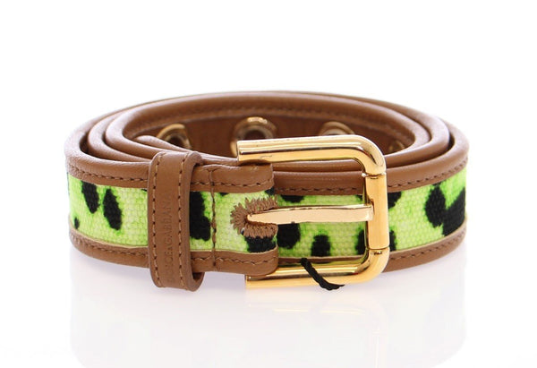 Green Leopard Leather Logo Belt