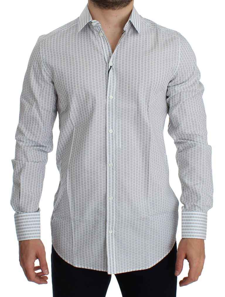 White Circle Pattern Slim Fit Dress Shirt