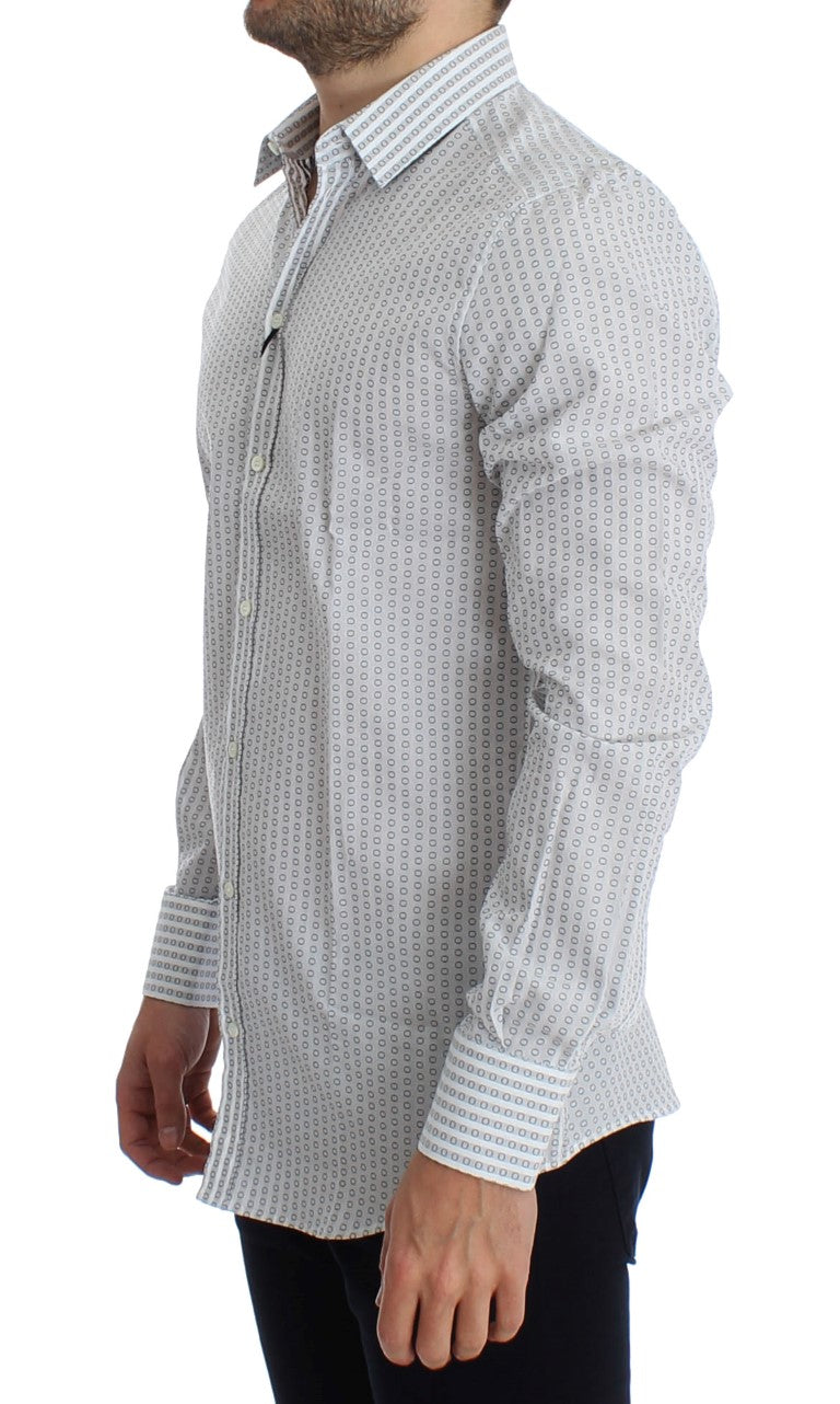 White Circle Pattern Slim Fit Dress Shirt