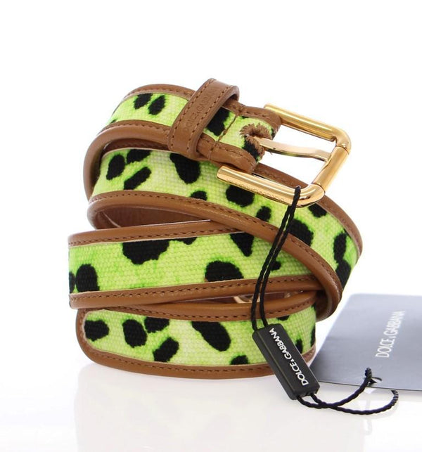 Green Leopard Leather Logo Belt