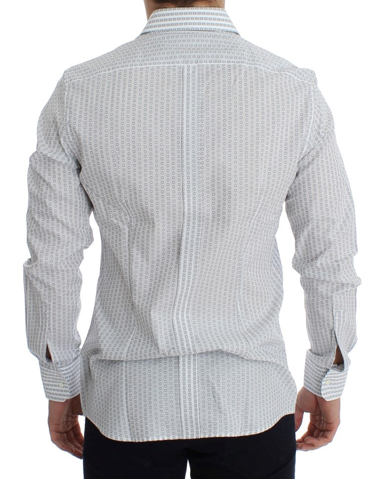 White Circle Pattern Slim Fit Dress Shirt