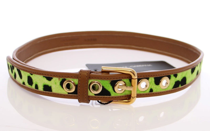 Green Leopard Leather Logo Belt