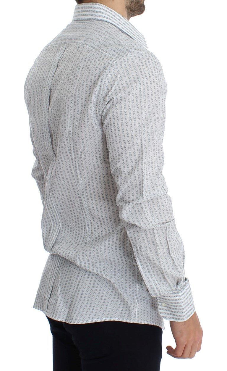 White Circle Pattern Slim Fit Dress Shirt