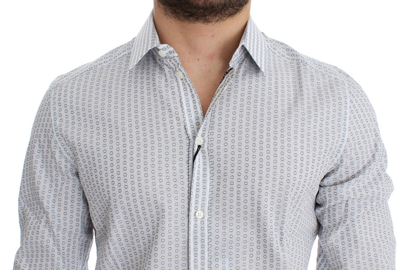 White Circle Pattern Slim Fit Dress Shirt