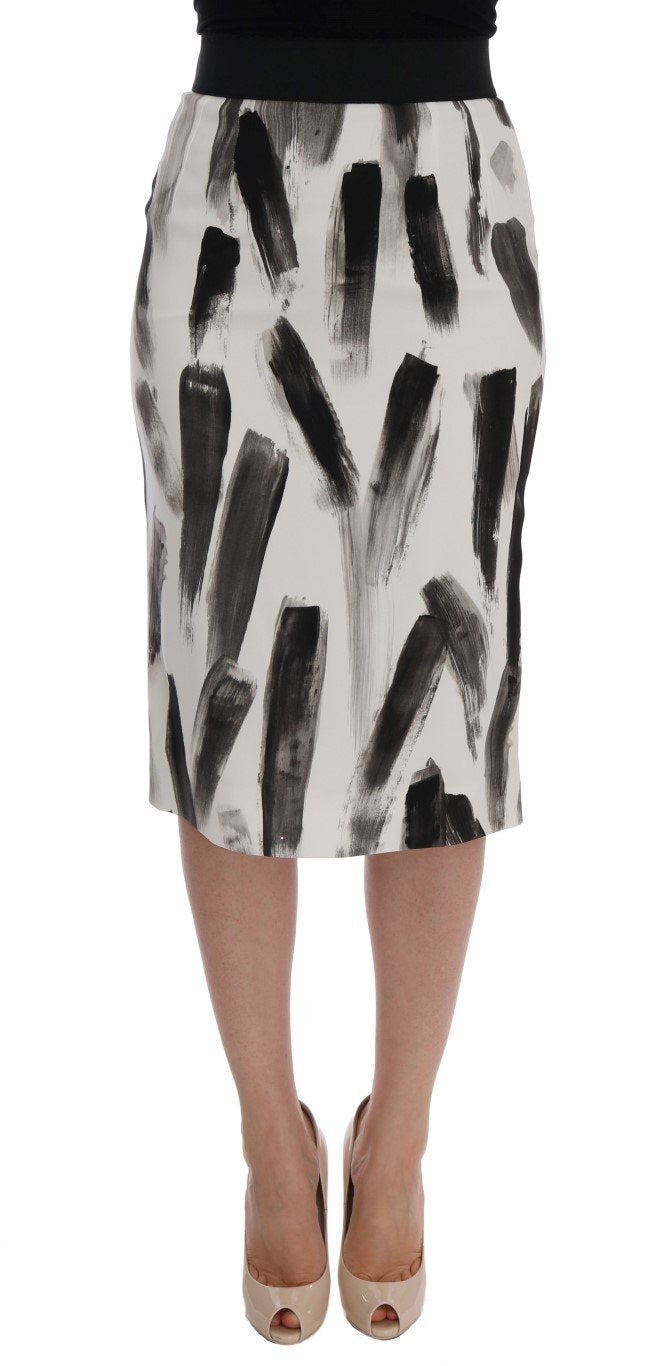 White Black Print Viscose Skirt