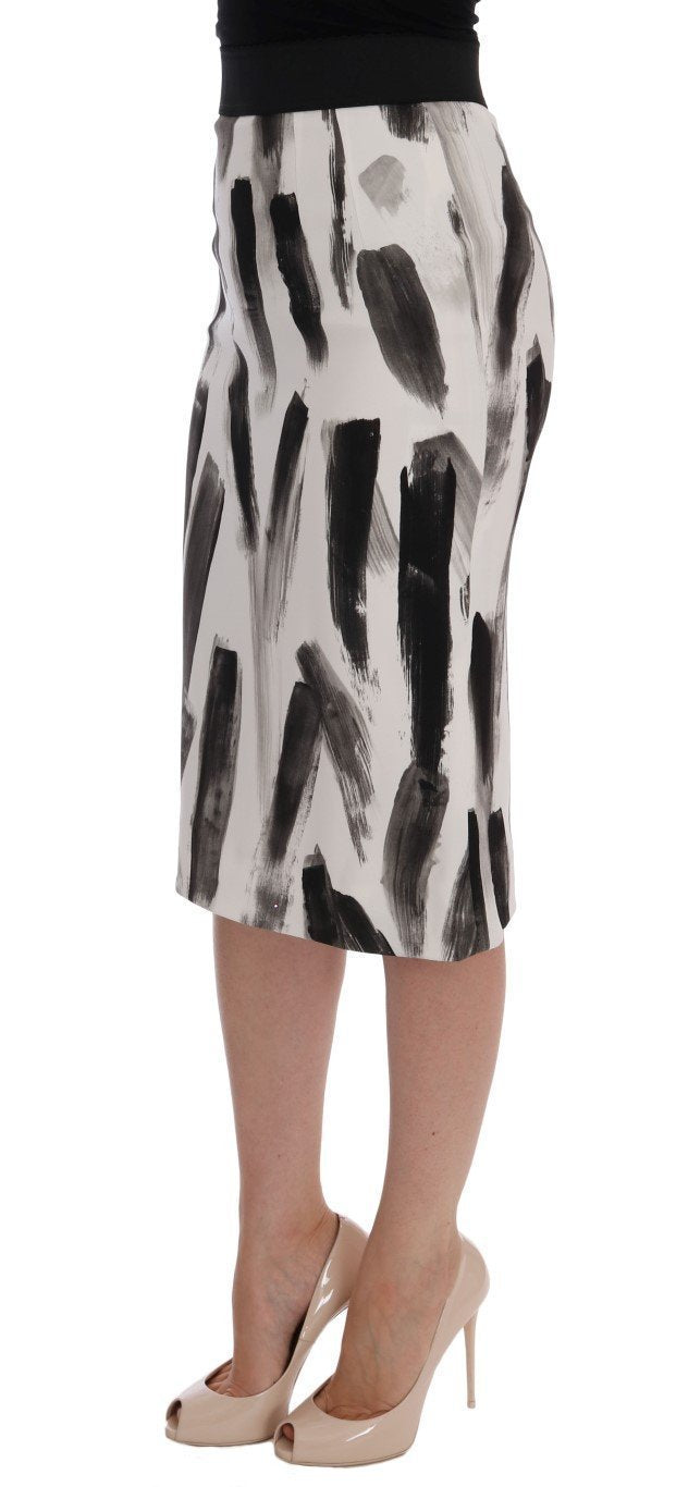 White Black Print Viscose Skirt