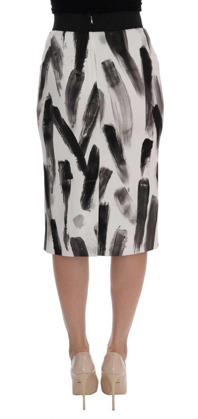 White Black Print Viscose Skirt