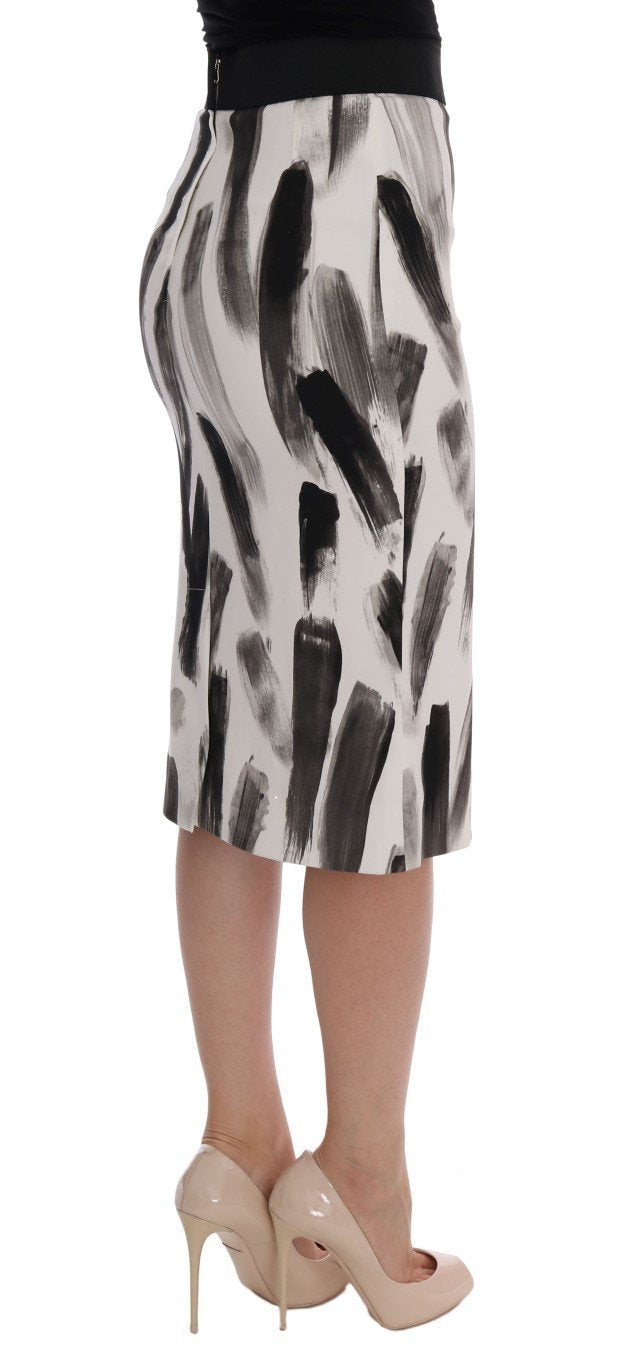 White Black Print Viscose Skirt