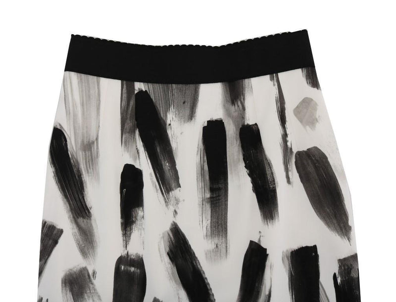 White Black Print Viscose Skirt