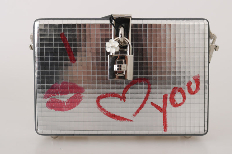 Silver I Love You Kiss Leather Clutch Purse