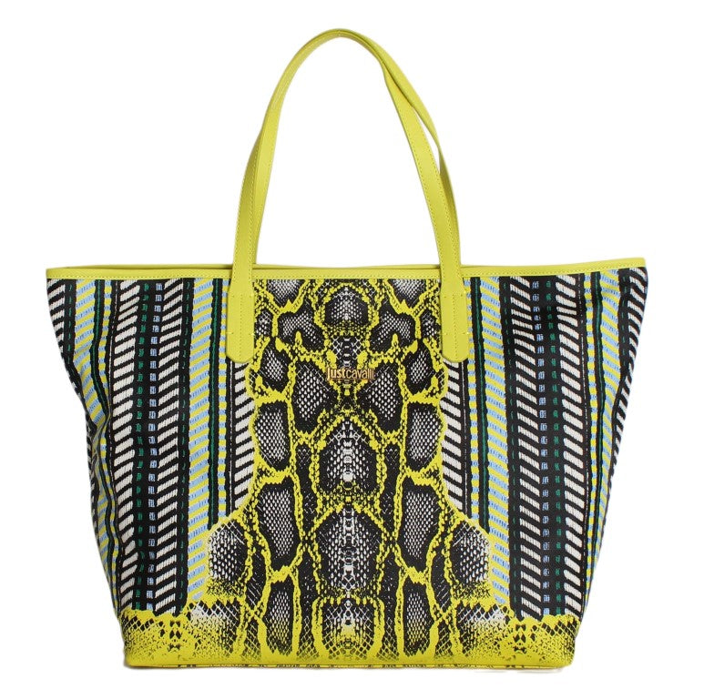 Multicolor Yellow Snakeprint Shopping Tote Bag - Designer Clothes, Handbags, Shoes + from Dolce & Gabbana, Prada, Cavalli, & more