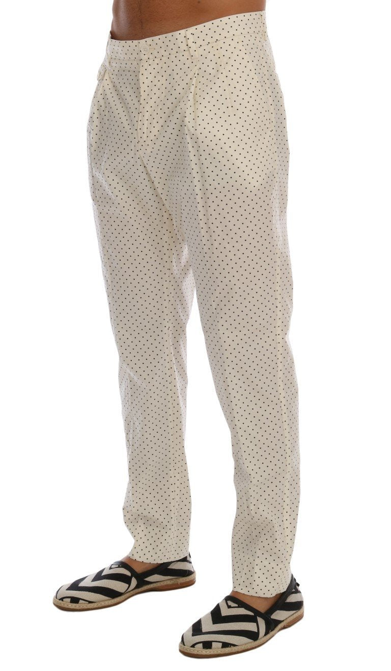 White Cotton Polka Dot Dress Pants