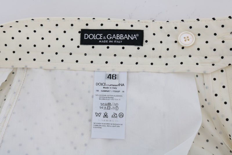 White Cotton Polka Dot Dress Pants