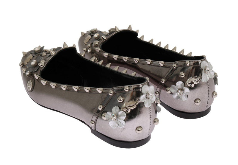 Silver Leather Studded Crystal Loafer