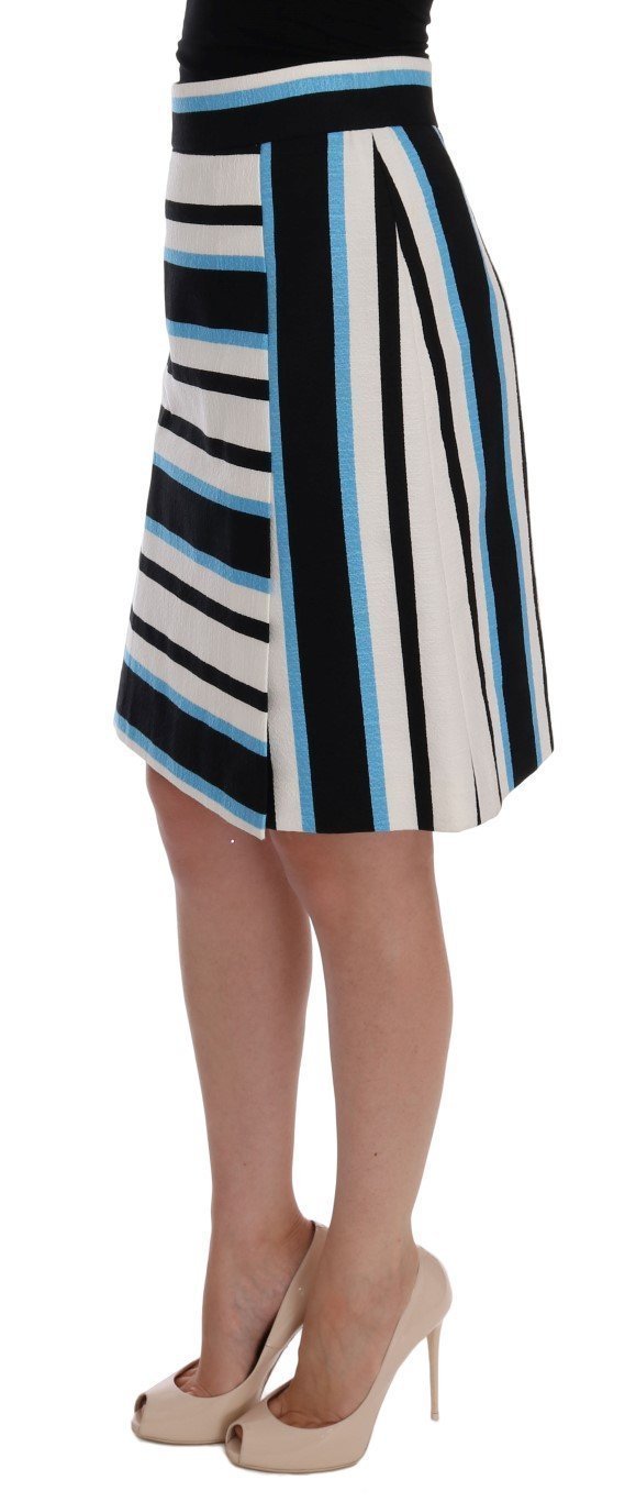 White Black Blue Striped Cotton Skirt