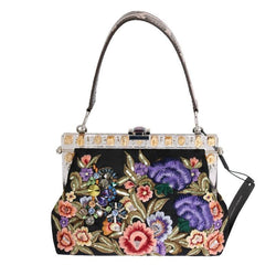 Multicolor VANDA Crystal Brocade Floral Embroidered Designer Handbag for Women