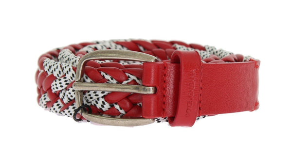 Red White Leather Silver Buckle Belt