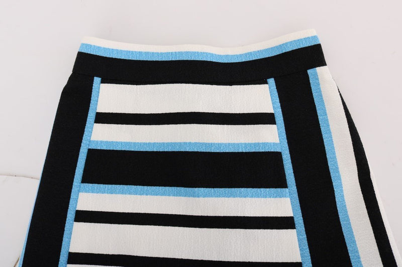 White Black Blue Striped Cotton Skirt