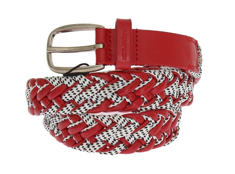 Red White Leather Silver Buckle Belt
