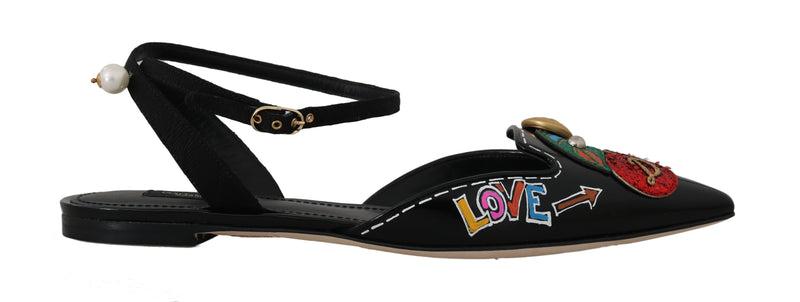 Black Leather Brocade DG Logo Sandals