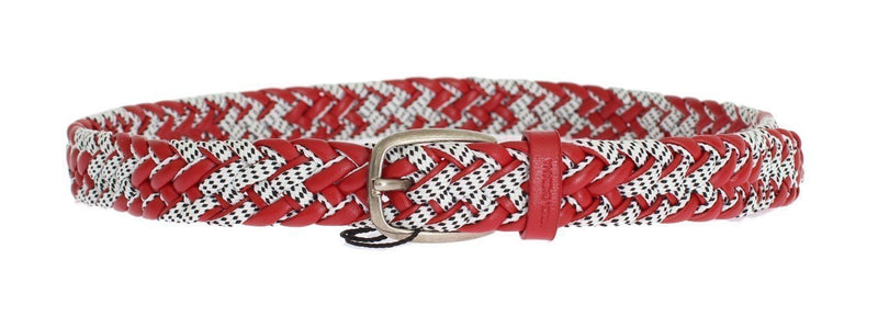Red White Leather Silver Buckle Belt