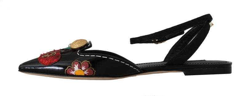 Black Leather Brocade DG Logo Sandals