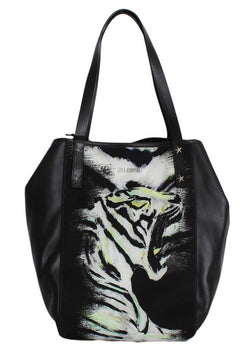 Black Tiger Print Hand Shoulder Shopping Tote Bag