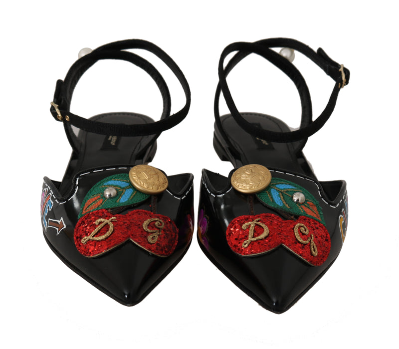 Black Leather Brocade DG Logo Sandals