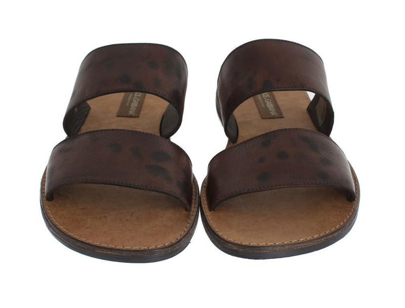 Brown Leather Pattern Sandals Shoes