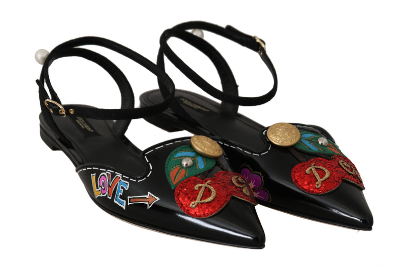 Black Leather Brocade DG Logo Sandals