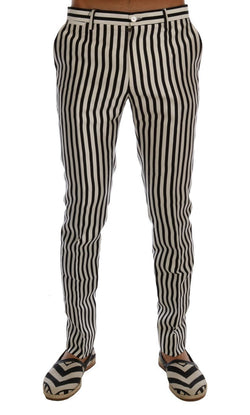 White Black Striped 100% Silk Pants