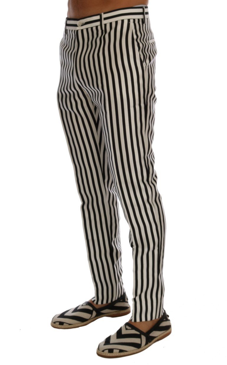 White Black Striped 100% Silk Pants