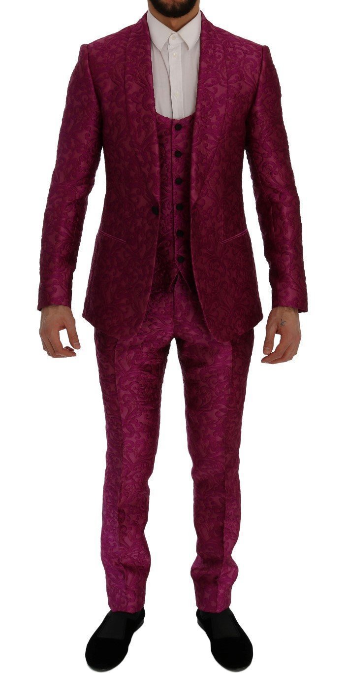 Pink Jacquard 3 Piece Slim fit Suit