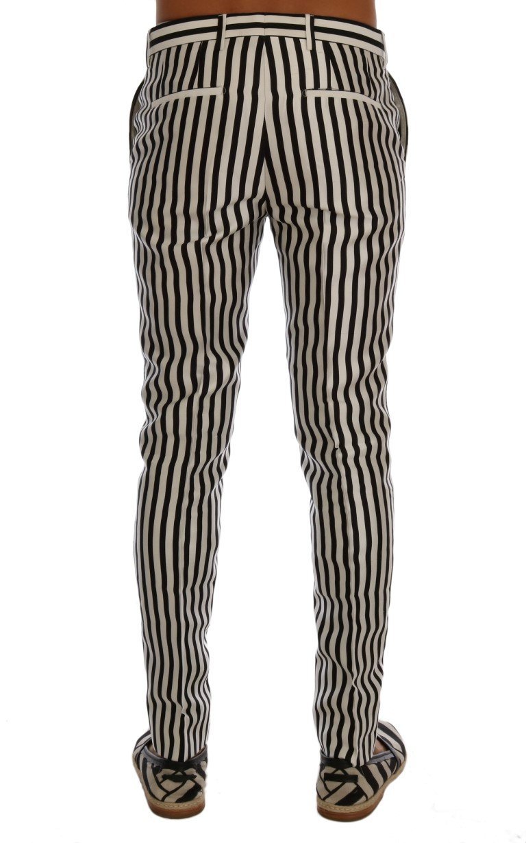 White Black Striped 100% Silk Pants