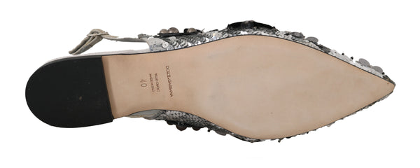 Silver Sequin Silk Crystal Sandals