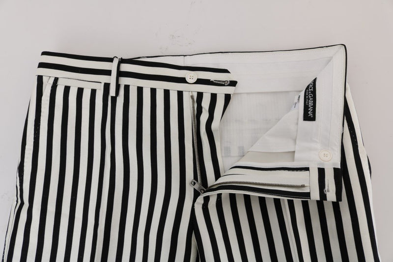 White Black Striped 100% Silk Pants